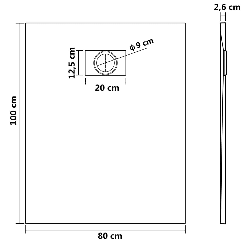 Plato de ducha SMC negro 100x80 cm vidaXL