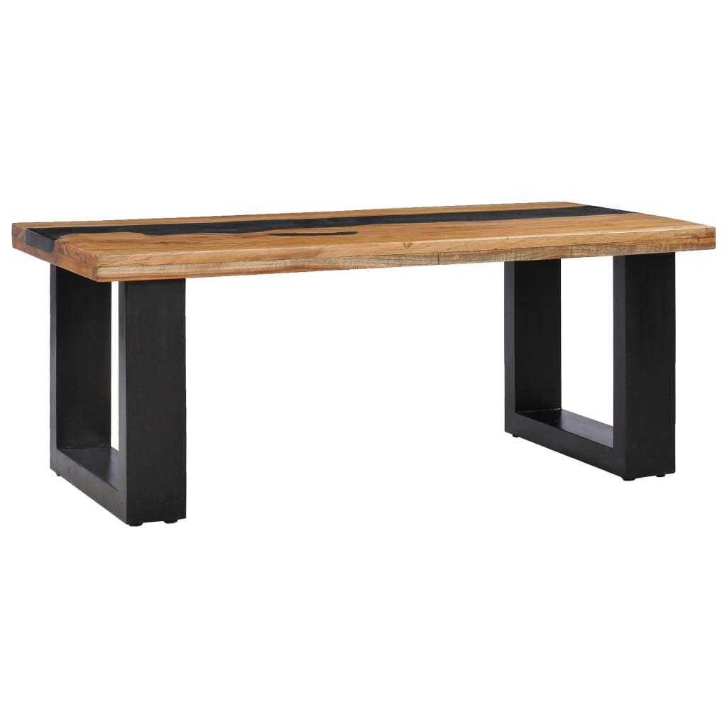 Teak solid wooden table and volcanic stone 100x50x40 cm