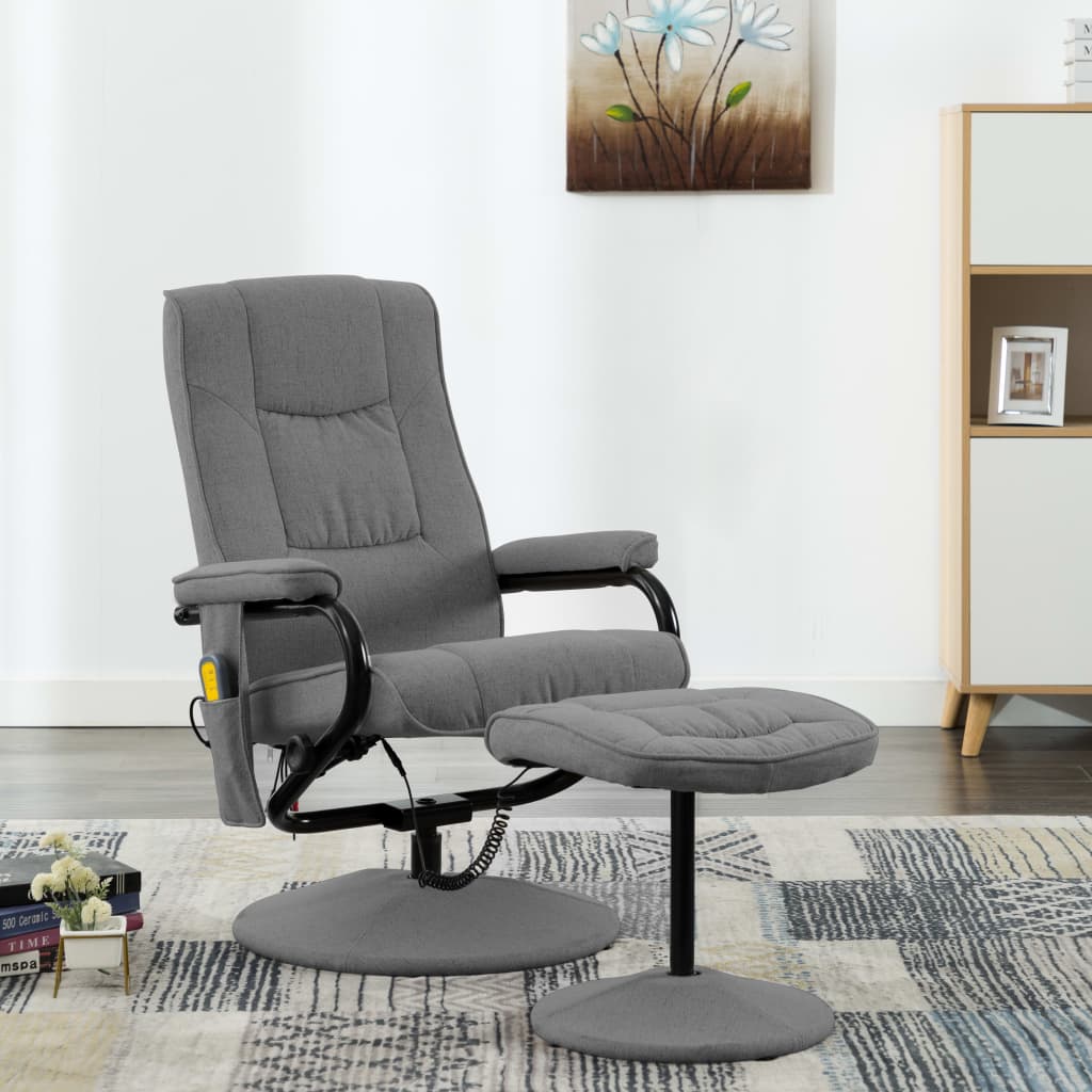 Vetonek Sillón reclinable de masaje con reposapiés tela gris claro