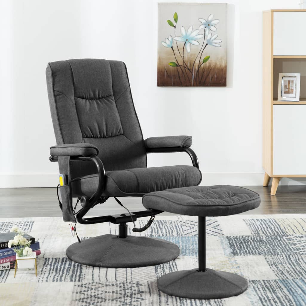 Vetonek Sillón reclinable de masaje con reposapiés tela gris oscuro