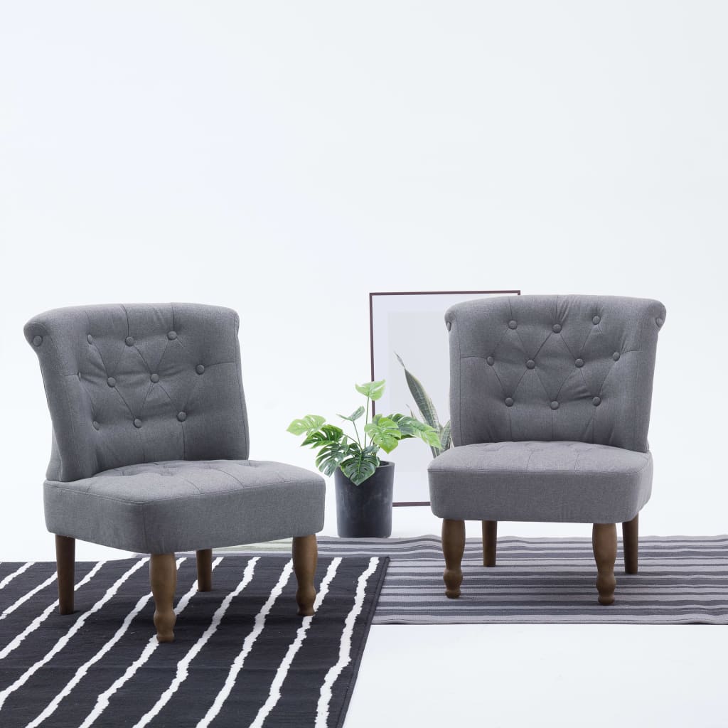 Vetonek Sillones de estilo francés 2 unidades tela gris claro