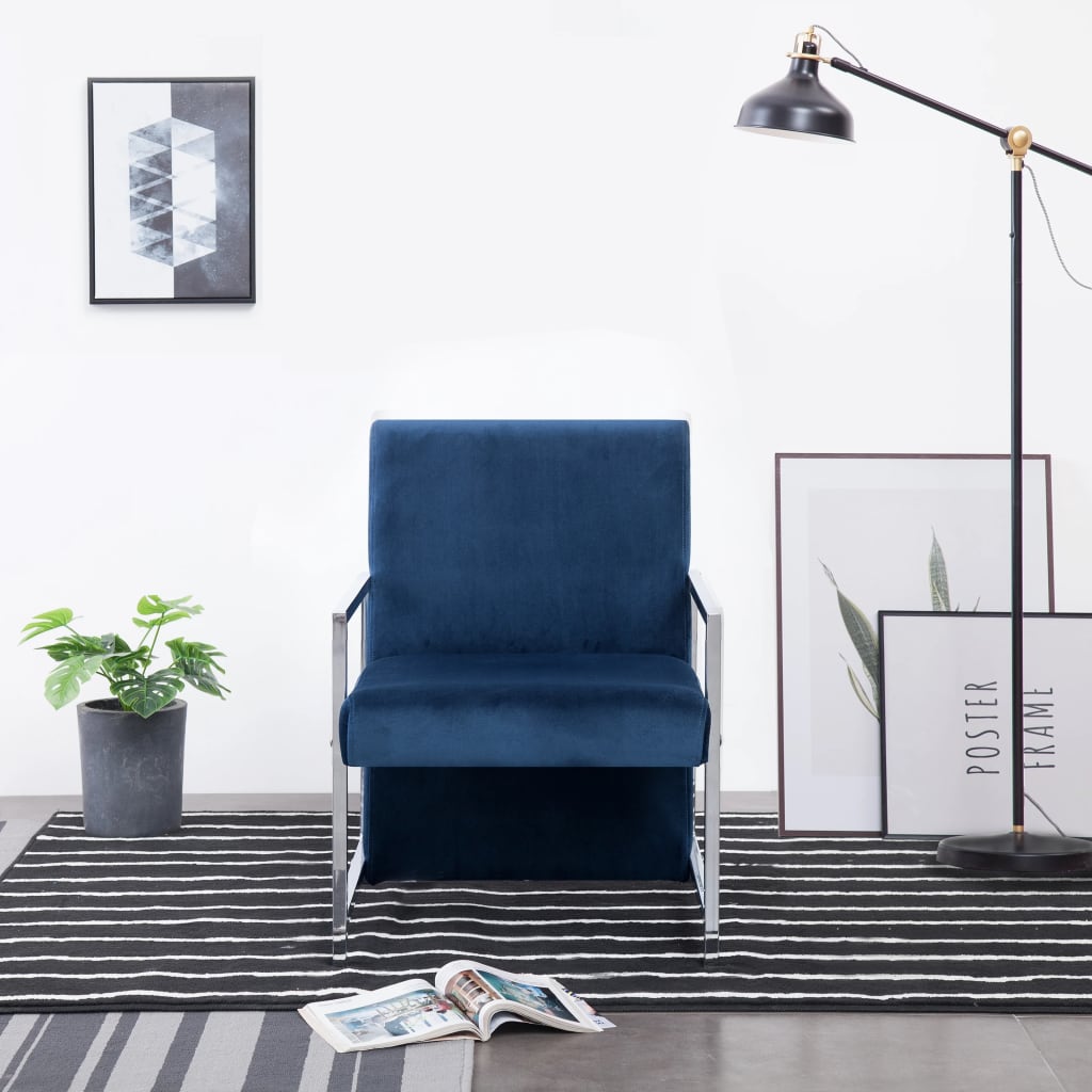 Vetonek Sillón con patas cromadas de terciopelo azul