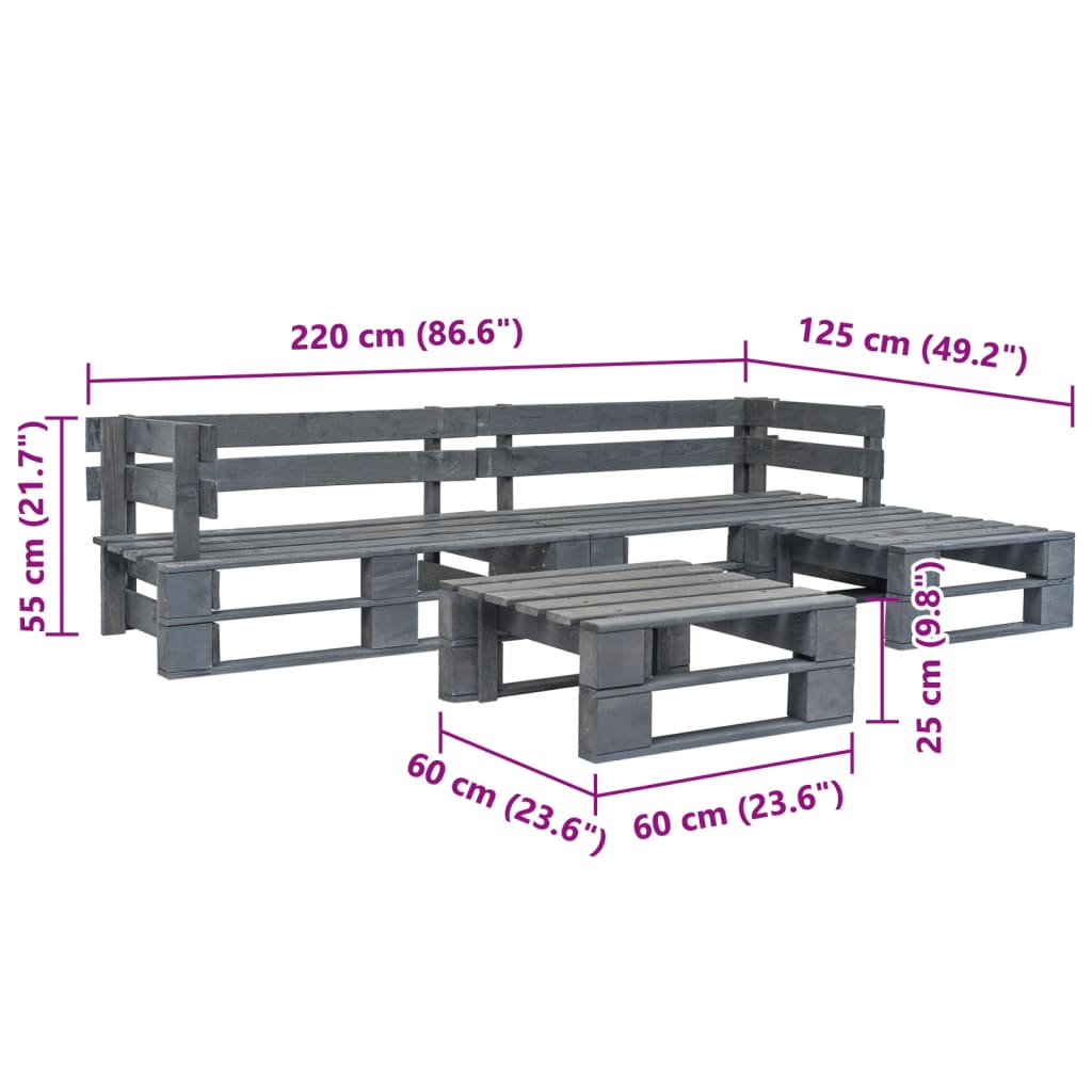 Móveis Palés Conjunto para Garden 4 Peças de madeira cinza