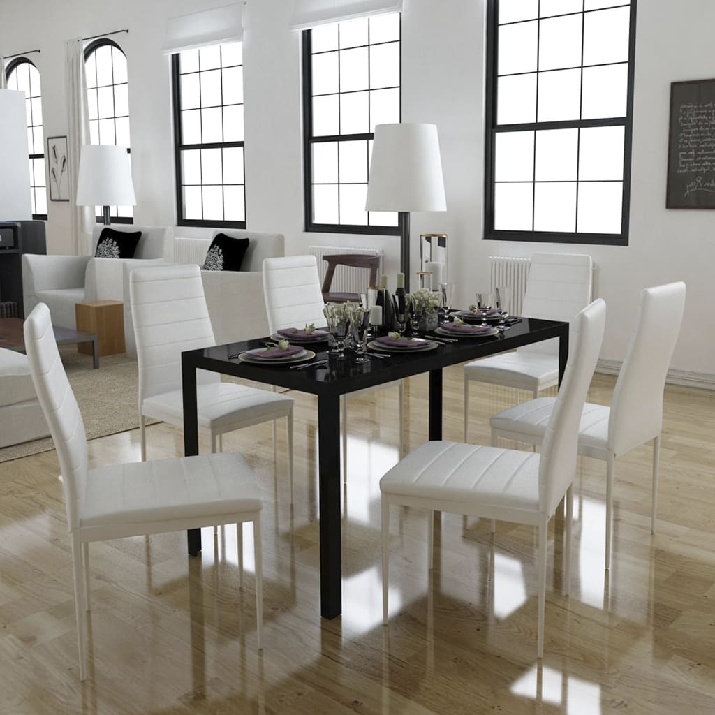 Vetonek Juego de mesa de comedor de 7 piezas en blanco y negro