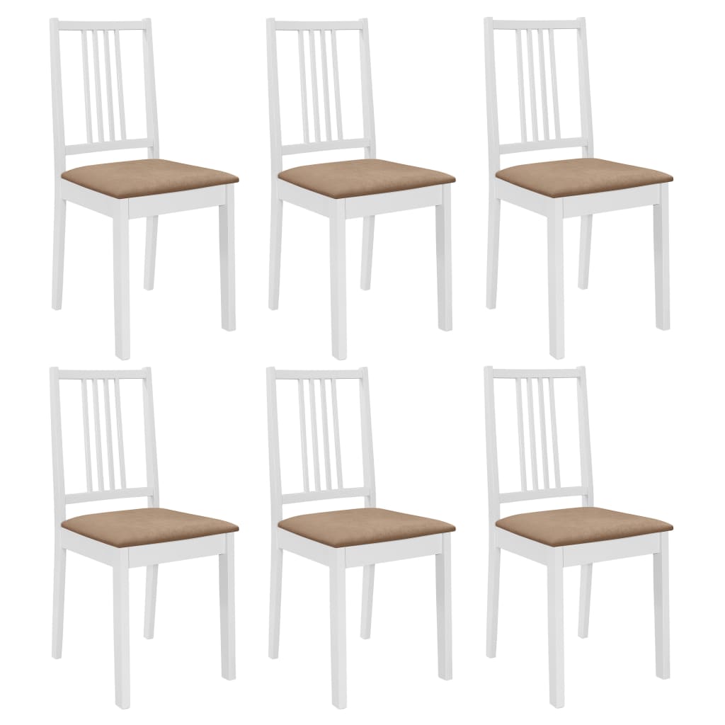 Vetonek Sillas de comedor con cojines de madera maciza blanca 6 unidades