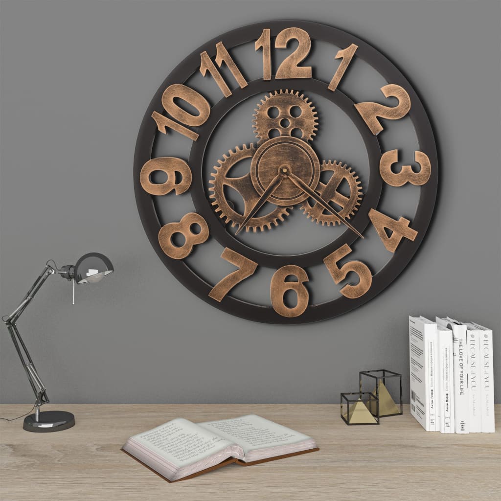 Vetonek Reloj de pared de metal dorado y negro 58 cm