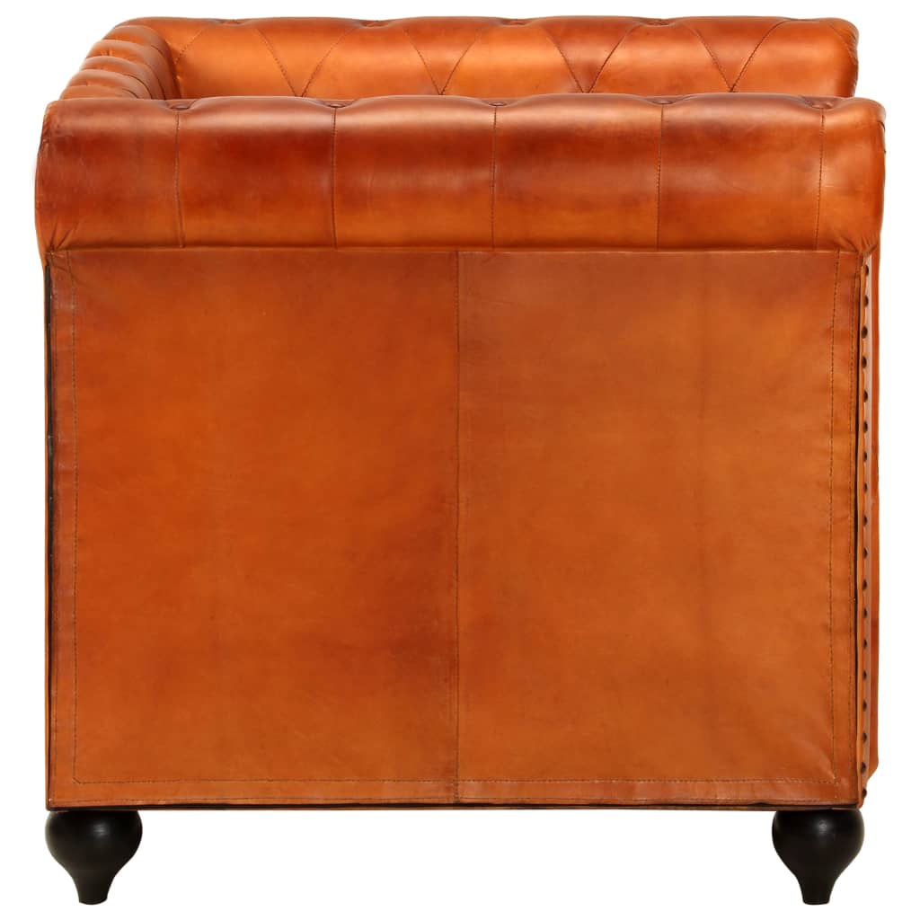 Chesterfield armchair of authentic brown cinnamon leather