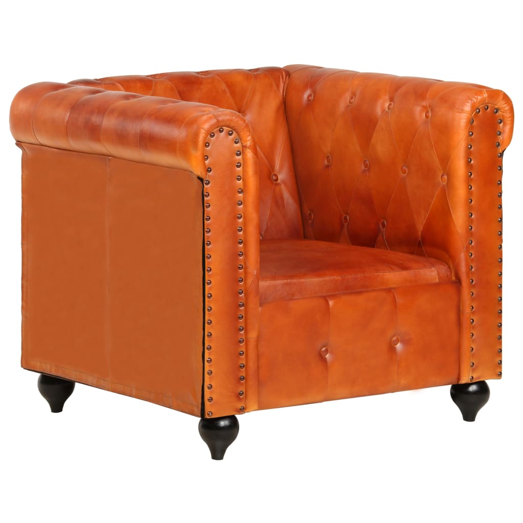 Vetonek Sillón Chesterfield de cuero auténtico marrón canela