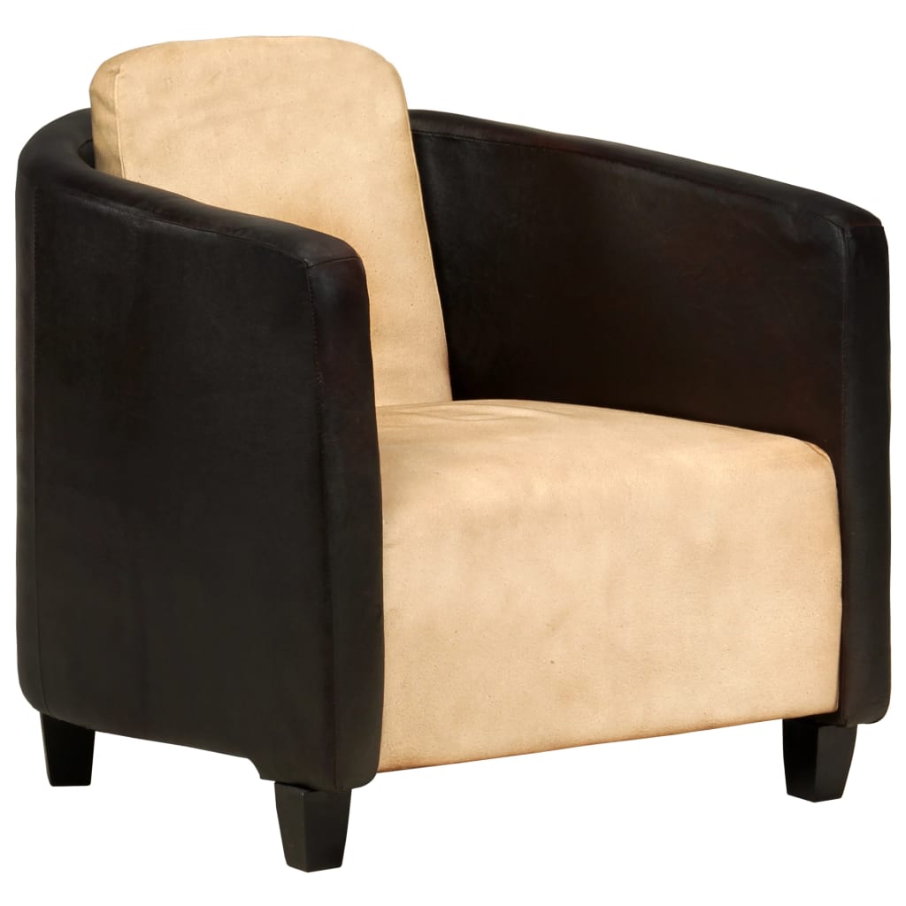 Vetonek Sillón de cuero auténtico marrón canela y negro