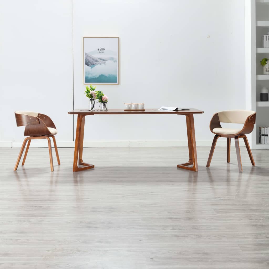 Vetonek Silla de comedor de madera curvada y cuero sintético crema