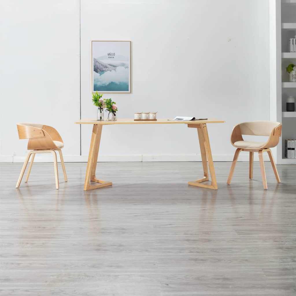 Vetonek Silla de comedor madera curvada y cuero sintético crema