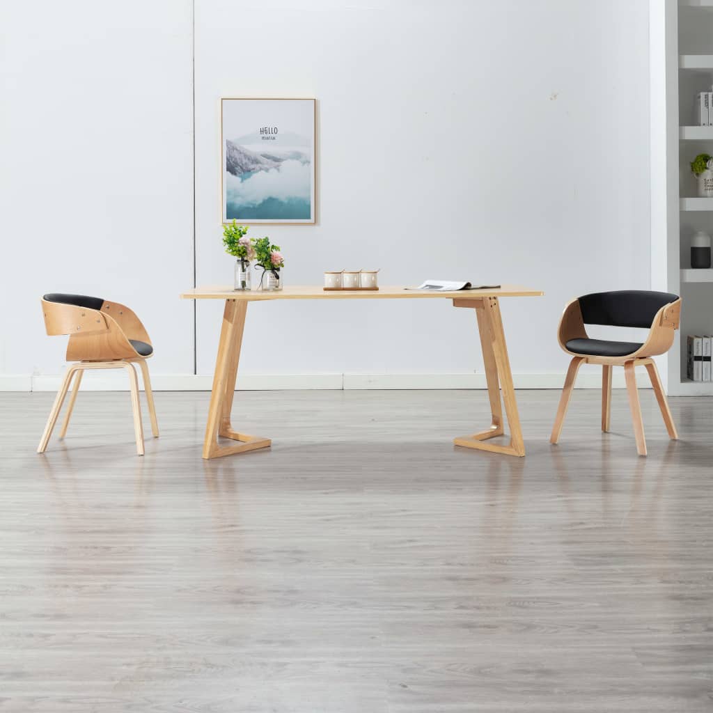 Vetonek Silla de comedor de madera curvada y cuero sintético negro