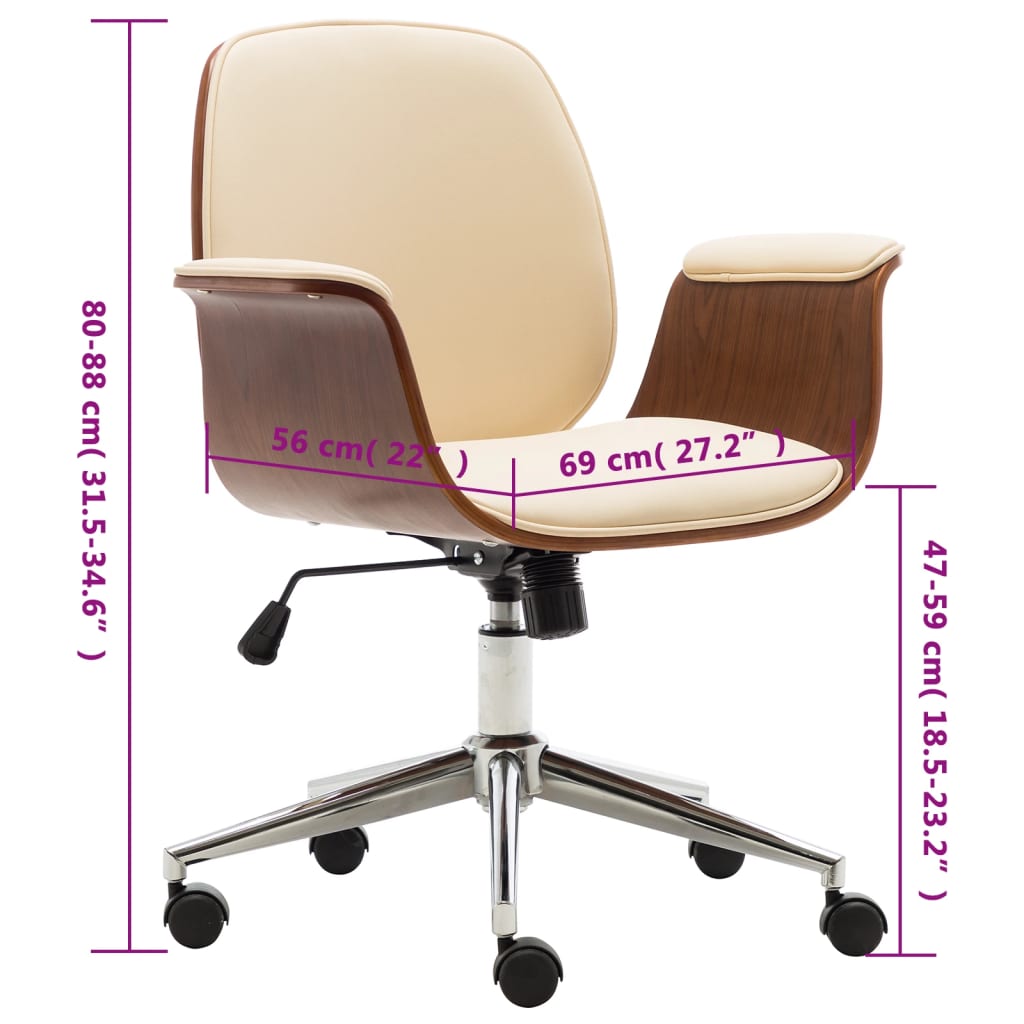 Curved wood and synthetic leather office chair