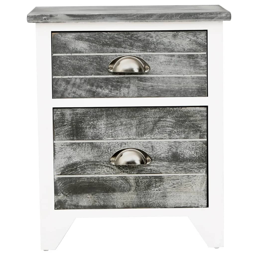 Mesita de noche madera de Paulownia gris y blanca 38x28x45 cm vidaXL