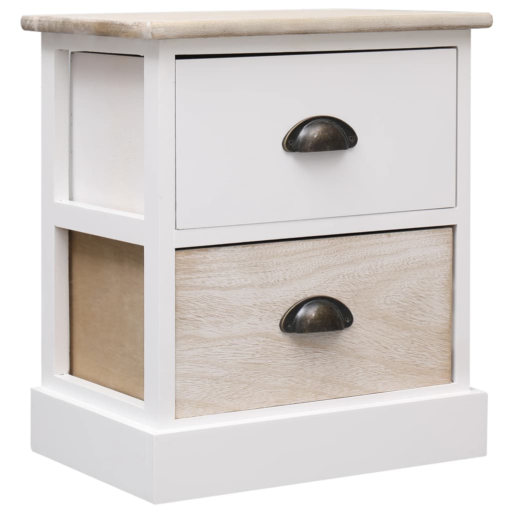 Vetonek Mesita de noche madera de Paulownia blanco y natural 38x28x45cm