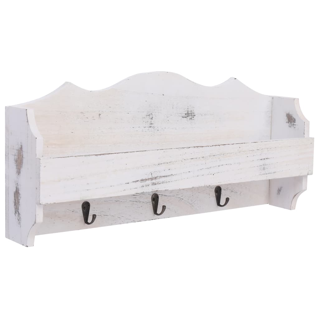 Vetonek Perchero de pared de madera blanco 50x10x23 cm