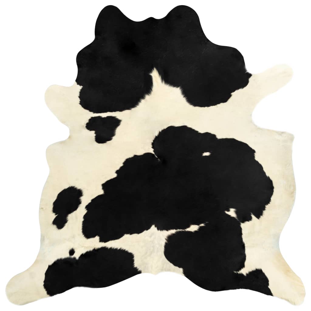 Carpete de couro de vaca real e branco de preto e branco 150x170 cm