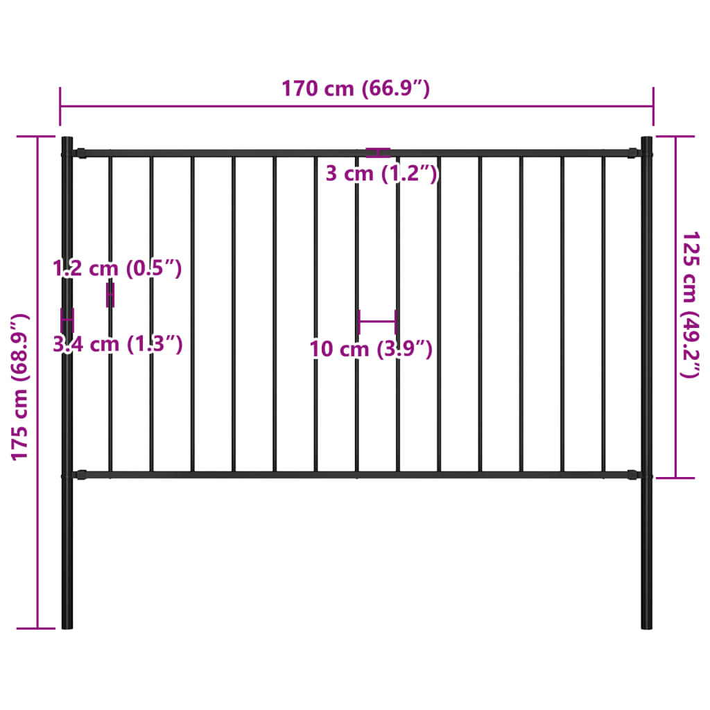 VALLA PANEL AND STEEL Posts Coating Black Powder 1.7x1,25m