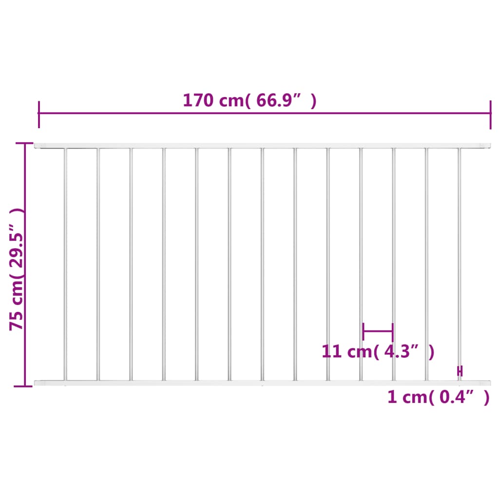 Valla panela altzairuzko estaldura zuriko hautsa 1,7x0.75m