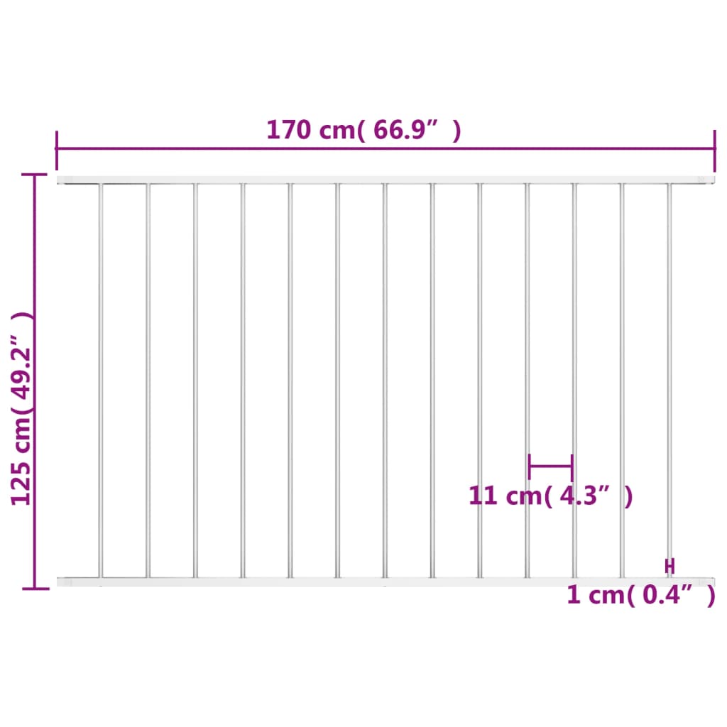 Valla panela altzairuzko hauts zuriko estaldura 1,7x1,25m