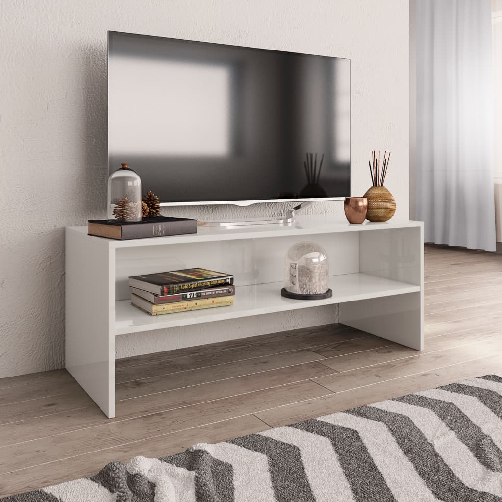 Vetonek Mueble de TV madera contrachapada blanco brillante 100x40x40 cm