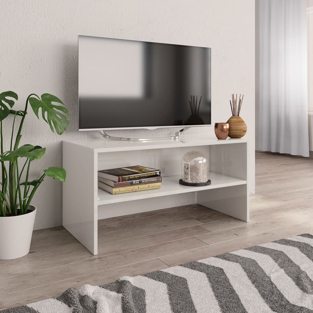 Vetonek Mueble de TV madera contrachapada blanco brillante 80x40x40 cm