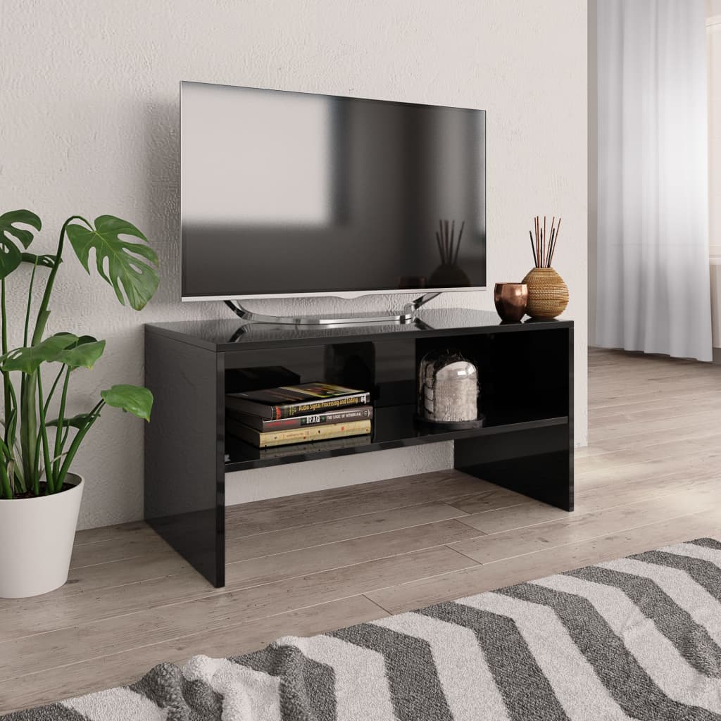 Vetonek Mueble de TV madera contrachapada negro brillante 80x40x40 cm