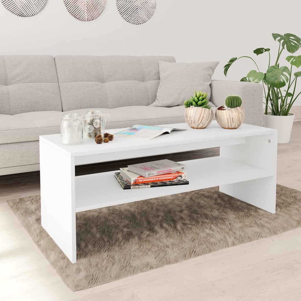 Vetonek Mesa de centro de madera contrachapada blanco 100x40x40 cm