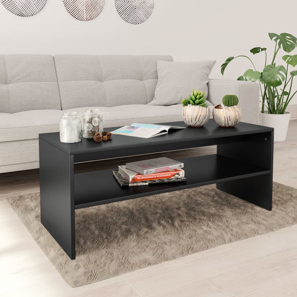 Vetonek Mesa de centro de madera contrachapada negro 100x40x40 cm