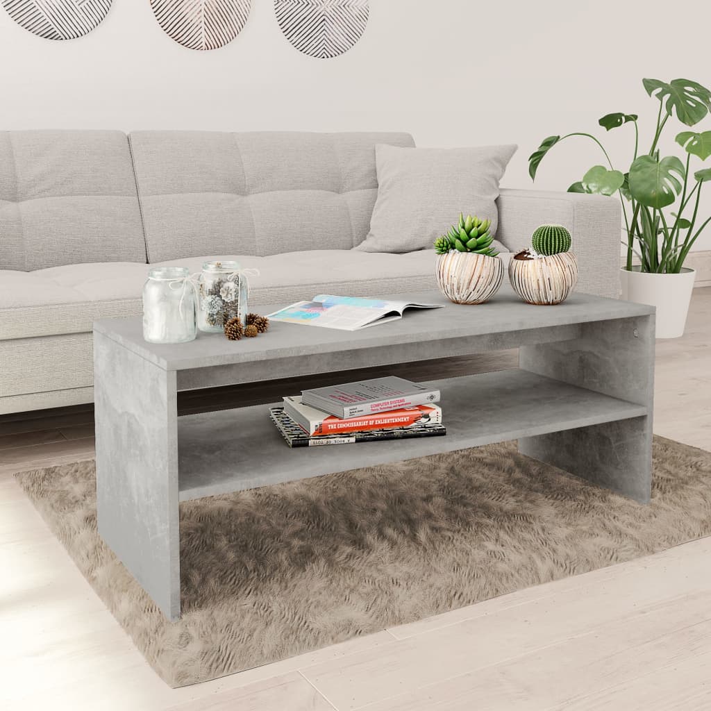 Vetonek Mesa de centro madera contrachapada gris hormigón 100x40x40 cm