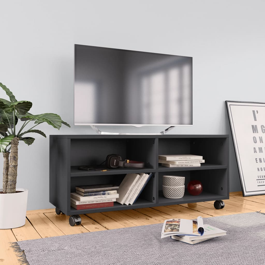 Vetonek Mueble de TV con ruedas madera contrachapada gris 90x35x35 cm