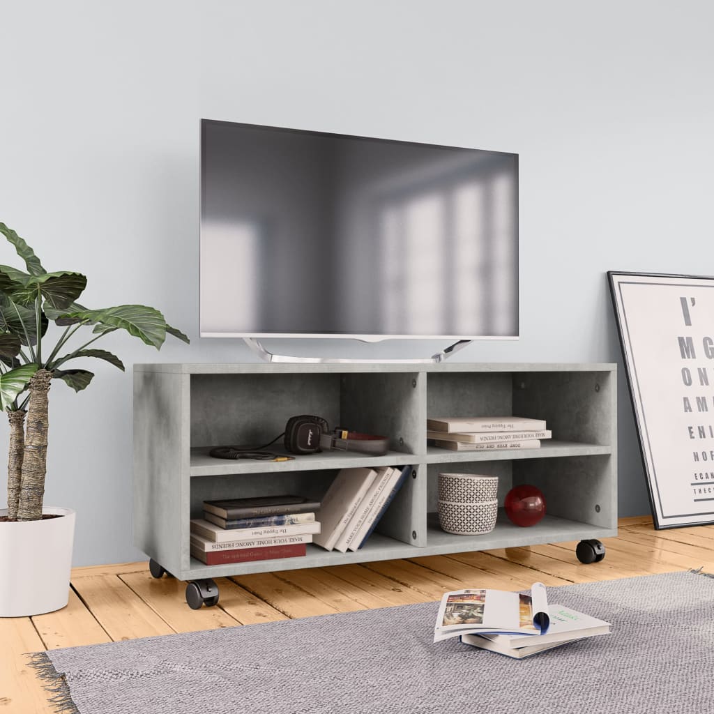 Vetonek Mueble de TV con ruedas contrachapada gris hormigón 90x35x35 cm