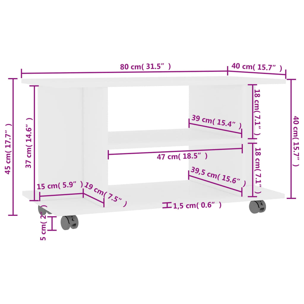 Mueble de TV con ruedas madera de ingeniería blanco 80x40x45 cm vidaXL