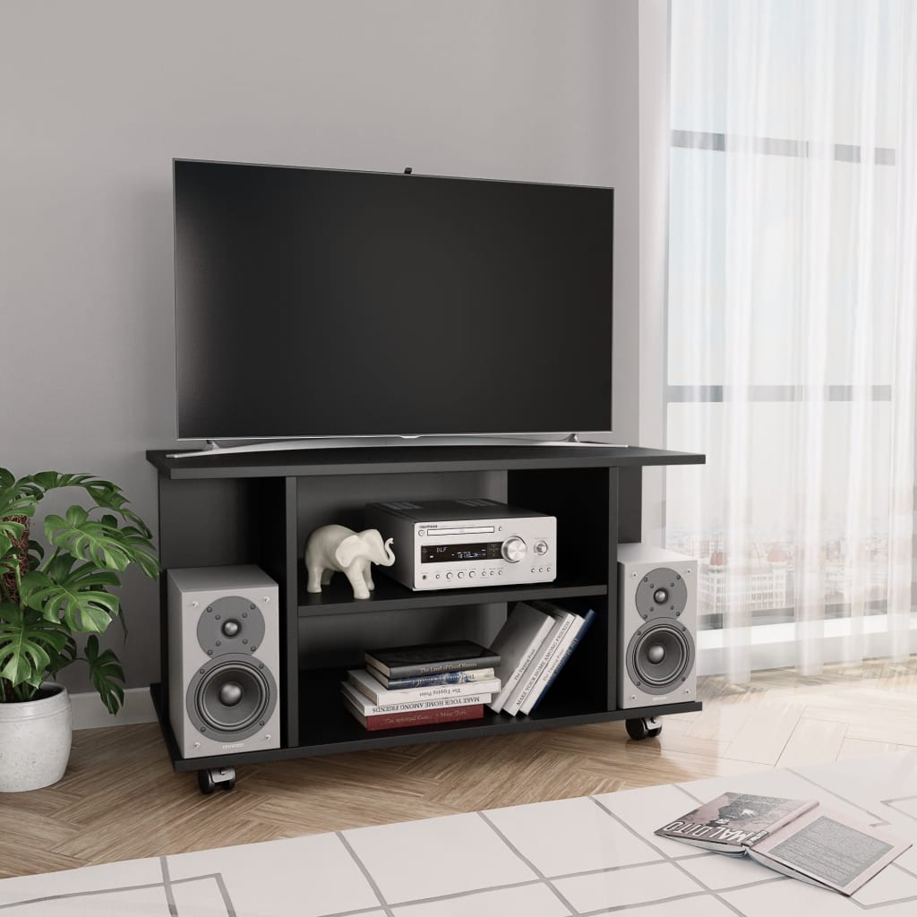 Vetonek Mueble de TV con ruedas madera de ingeniería negro 80x40x45 cm