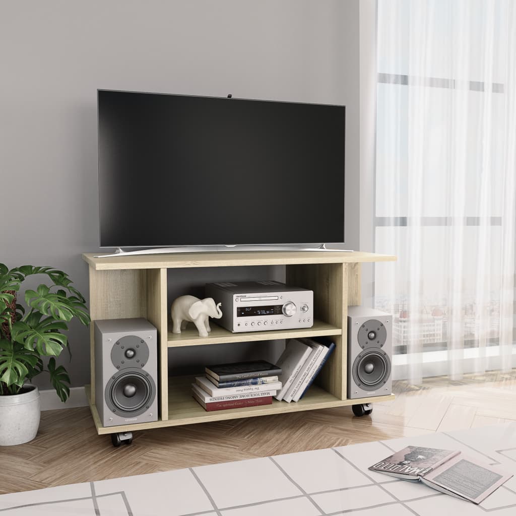 Vetonek Mueble de TV ruedas madera ingeniería roble Sonoma 80x40x45 cm