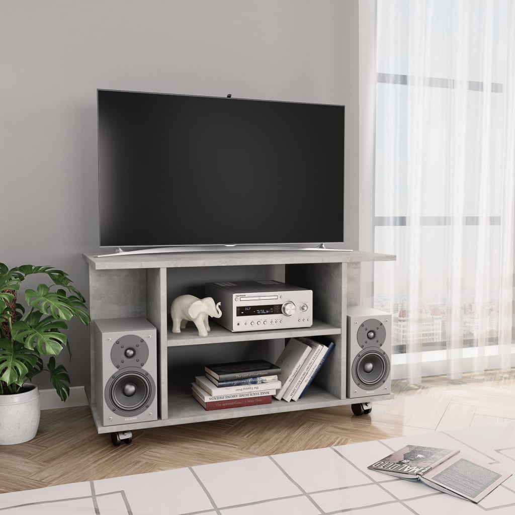 Vetonek Mueble de TV ruedas madera ingeniería gris hormigón 80x40x45 cm