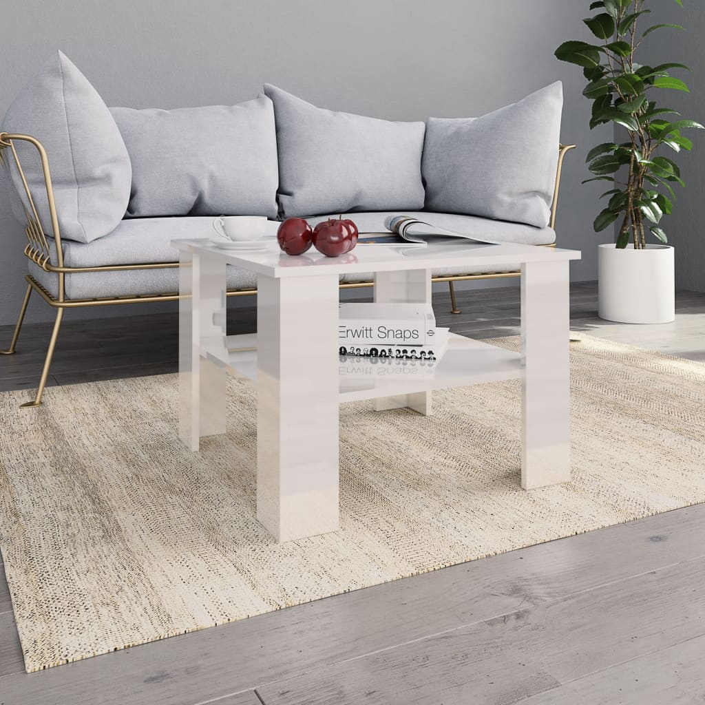 Vetonek Mesa de centro madera contrachapada blanco brillante 60x60x42cm