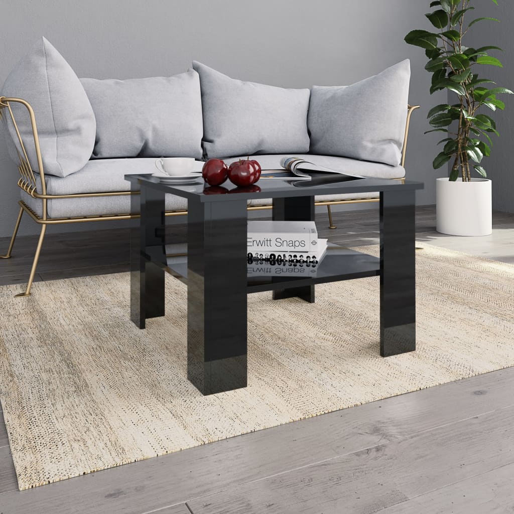 Vetonek Mesa de centro madera contrachapada negro brillante 60x60x42 cm