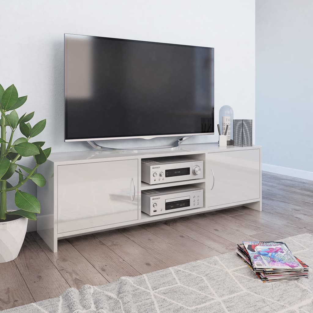 Vetonek Mueble TV madera contrachapada blanco brillante 120x30x37,5cm