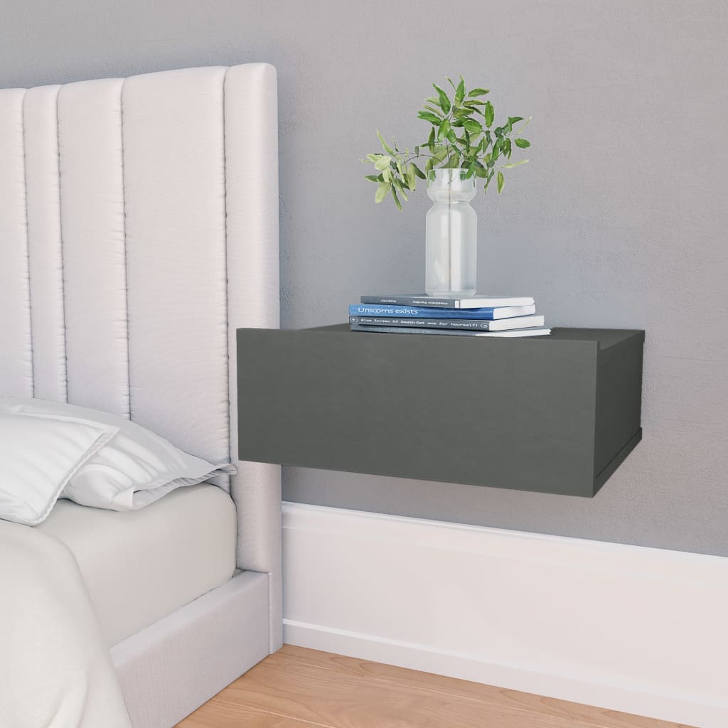 Vetonek Mesita de noche flotante madera contrachapada gris 40x30x15cm