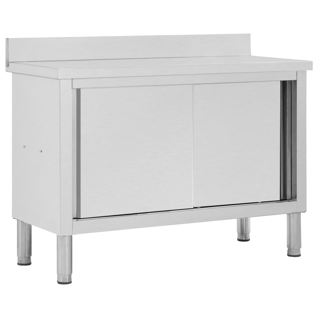 Vetonek Mesa de trabajo puertas correderas acero inox 120x50x(95-97) cm