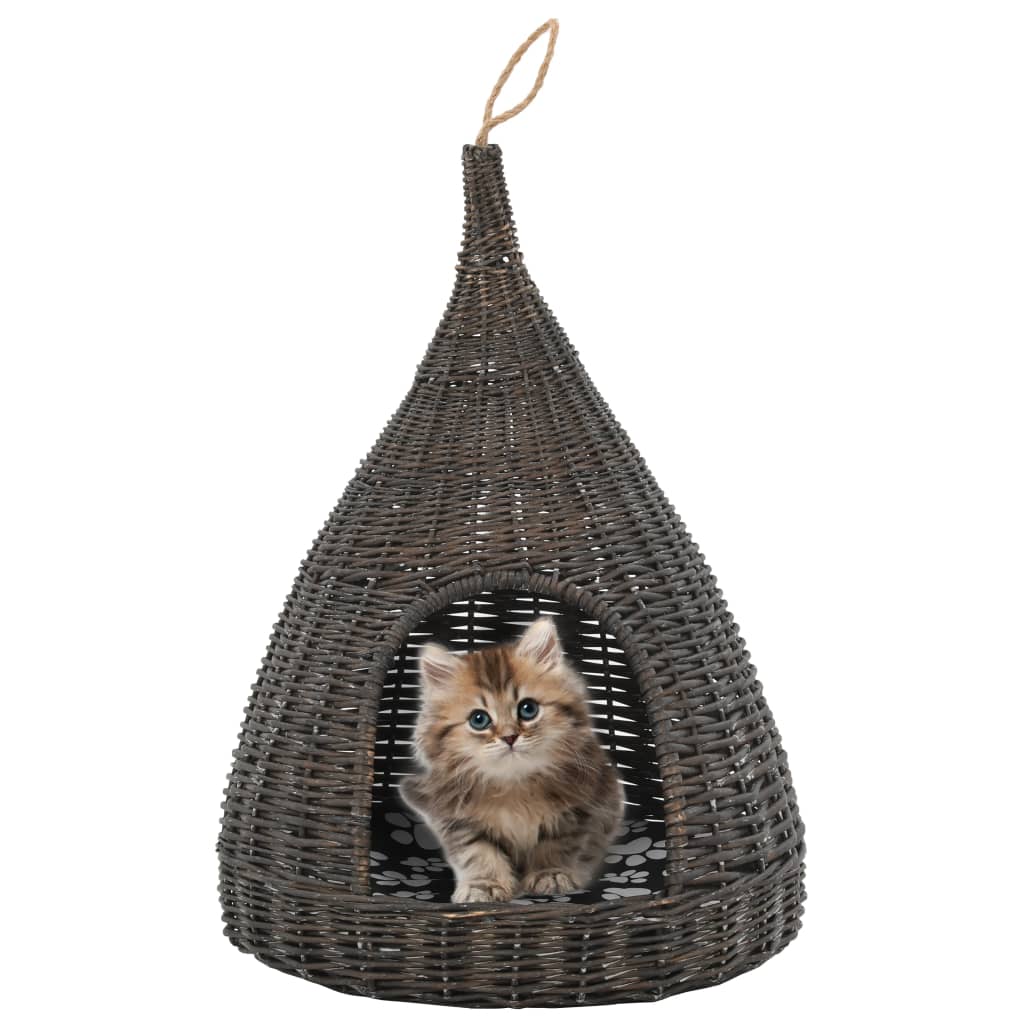 Vetonek Casa para gatos con cojín forma tipi sauce natural gris 40x60cm