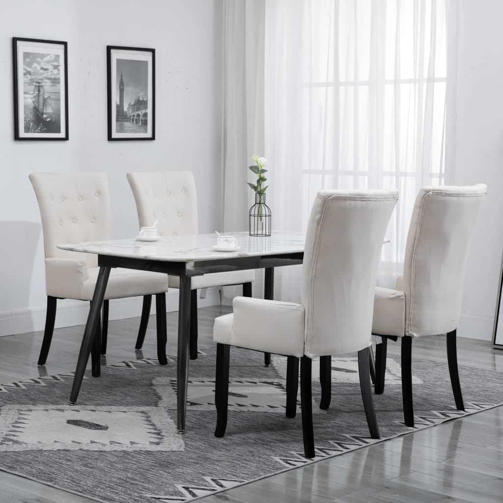 Vetonek Sillas de comedor con reposabrazos 4 unidades de tela beige