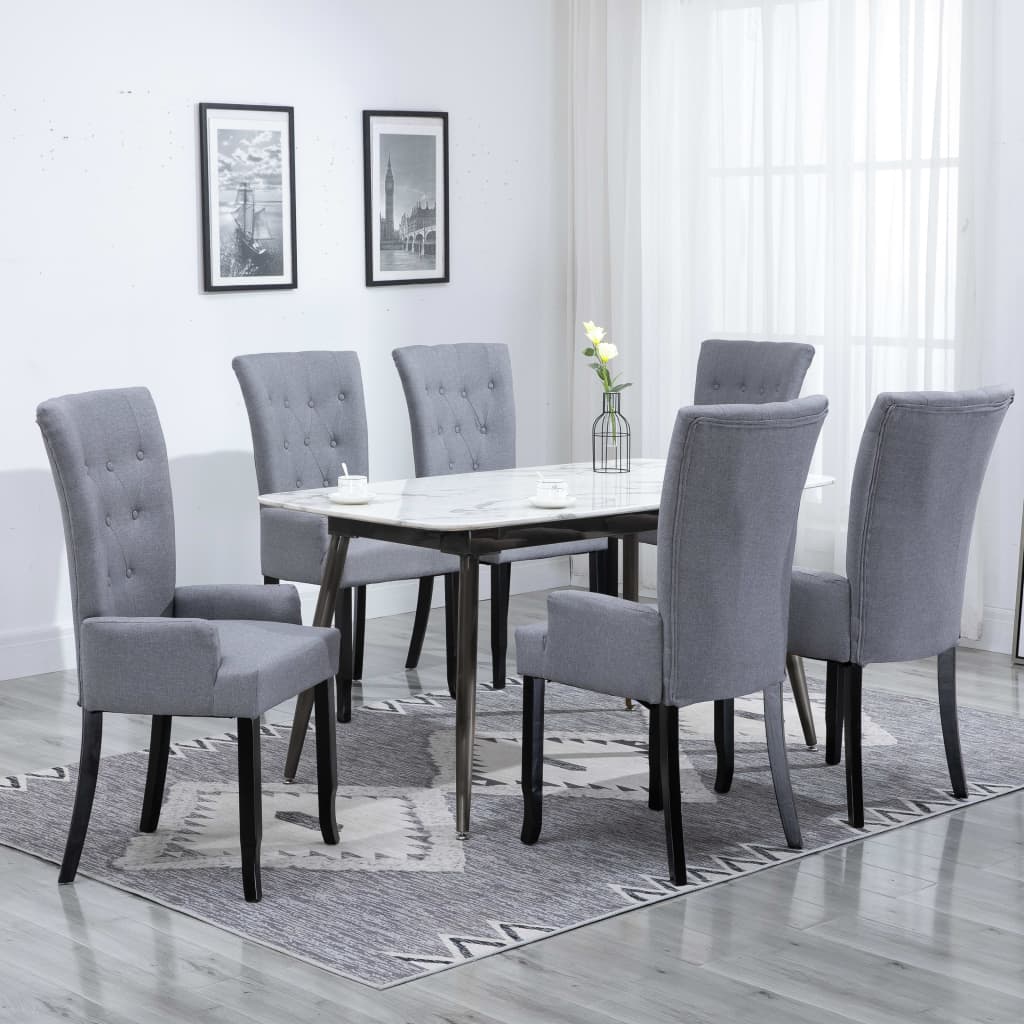 Vetonek Sillas de comedor con reposabrazos 6 unidades tela gris claro