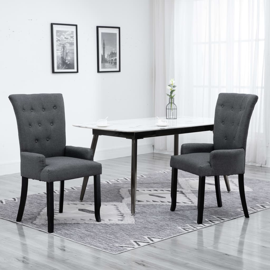 Vetonek Sillas de comedor con reposabrazos 2 unidades tela gris oscuro