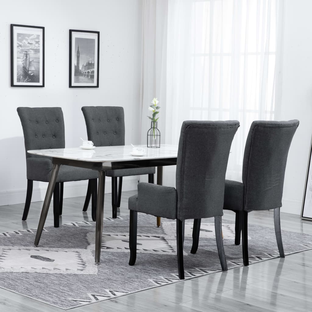 Vetonek Sillas de comedor con reposabrazos 4 unidades tela gris oscuro