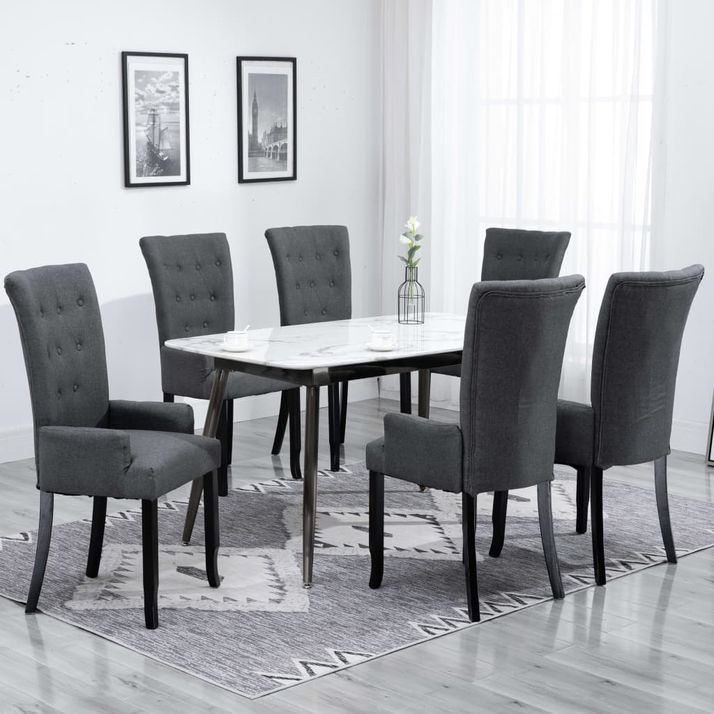 Vetonek Sillas de comedor con reposabrazos 6 unidades tela gris oscuro