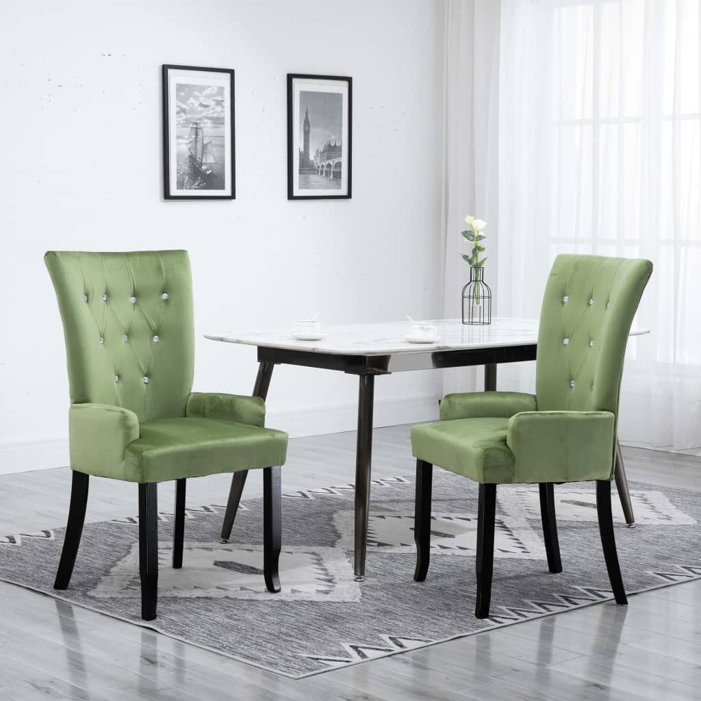 Vetonek Silla de comedor con reposabrazos 2 uds terciopelo verde claro