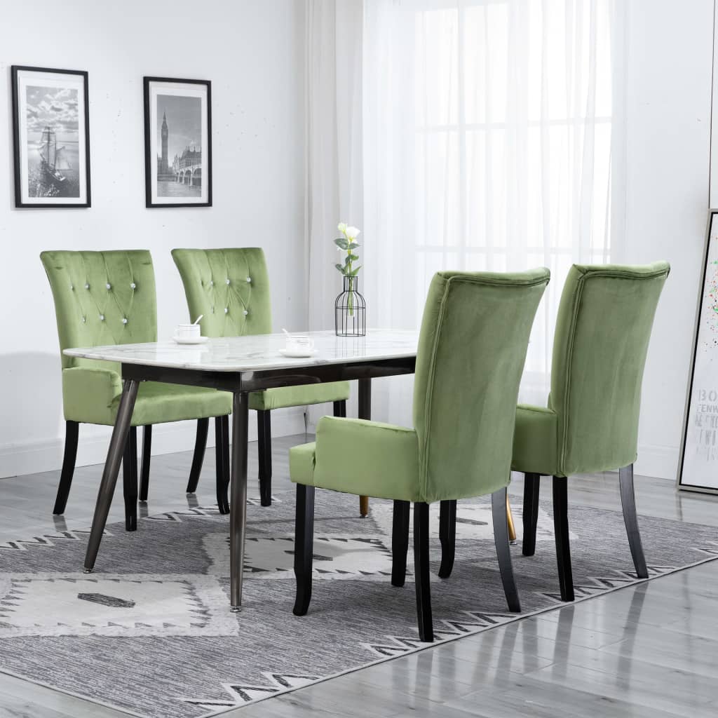 Vetonek Sillas de comedor con reposabrazos terciopelo verde 4 unidades