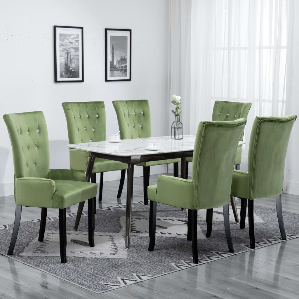 Vetonek Sillas de comedor con reposabrazos terciopelo verde 6 unidades